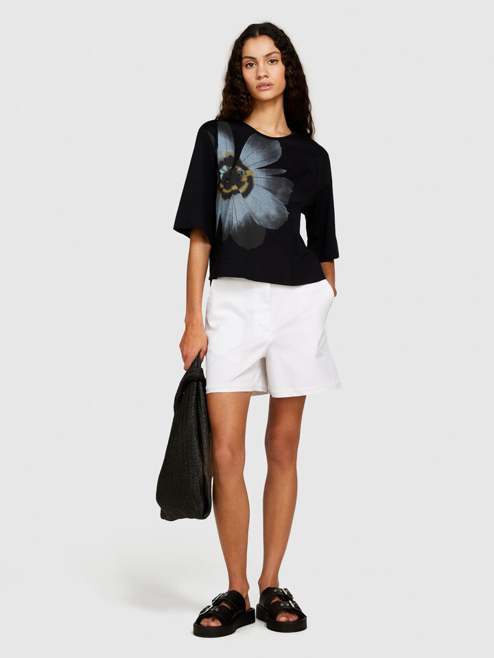 Organic cotton t-shirt with print - women's short sleeve t-shirts - Black | Sisley image number 1